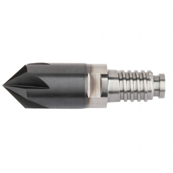 Kennametal - 12mm Diam, 3mm LOC, 5mm Chamfer Width, 5 Flute 60° Corner Chamfer - Solid Carbide, AlTiN Finish, Duo-Lock 12 Connection, Spiral Flute, 0° Helix - Exact Tooling