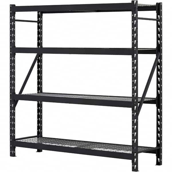 Edsal - 4 Shelf Starter Unit Wire Deck Open Steel Shelving - 6,000 Lb Capacity, 77" Wide x 78" High x 24" Deep, Black - Exact Tooling