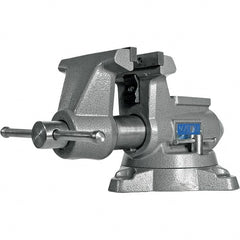Wilton - 5-1/2" Jaw Width, 5" Opening Capacity, 3-5/8" Throat Depth, Iron Swivel Bench Vise - Double Lockdown Base Attachment, Anvil, 17-45/64" Long x 10-39/64" Wide x 8-13/32" High - Exact Tooling
