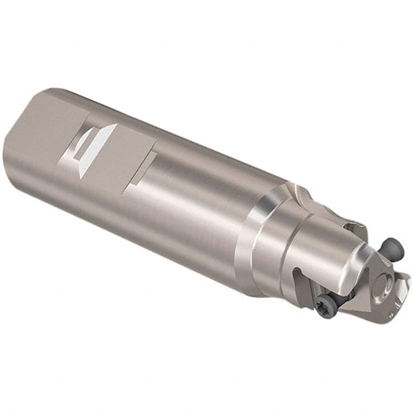 Seco - 1" Cut Diam, 12mm Max Depth of Cut, 1" Shank Diam, 4" OAL, Indexable Square Shoulder Slot Milling End Mill - LOEX12 Inserts, Weldon Shank, 90° Lead Angle, Through Coolant, Series 217.94-12 - Exact Tooling