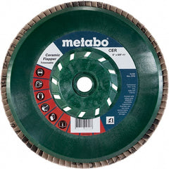 Metabo - 40 Grit, 6" Disc Diam, 5/8-11 Center Hole, Type 29 Ceramic Flap Disc - 10,200 Max RPM, Plastic Backing, Arbor Attaching System, Coated - Exact Tooling