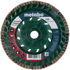 Metabo - 80 Grit, 4-1/2" Disc Diam, 5/8-11 Center Hole, Type 29 Ceramic Flap Disc - 13,300 Max RPM, Plastic Backing, Arbor Attaching System, Coated - Exact Tooling