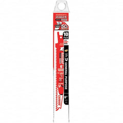 Freud - 6" Long x 1" Thick, Carbide Reciprocating Saw Blade - Tapered Profile, 9 TPI, Toothed Edge, Tang Shank - Exact Tooling