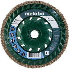 Metabo - 80 Grit, 4-1/2" Disc Diam, 5/8-11 Center Hole, Type 29 Zirconia Alumina Flap Disc - 13,300 Max RPM, Plastic Backing, Arbor Attaching System, Coated - Exact Tooling