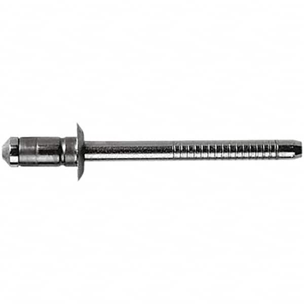 STANLEY Engineered Fastening - Size 6 Dome Head Stainless Steel Open End Blind Rivet - Steel Mandrel, 0.0591" to 0.1378" Grip, 3/16" Head Diam, 0.1929" to 0.2008" Hole Diam, 3.2" Body Diam - Exact Tooling