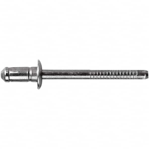 STANLEY Engineered Fastening - Size 6 Dome Head Steel Open End Blind Rivet - Steel Mandrel, 0.0591" to 0.1378" Grip, 3/16" Head Diam, 0.1929" to 0.2008" Hole Diam, 3.2" Body Diam - Exact Tooling