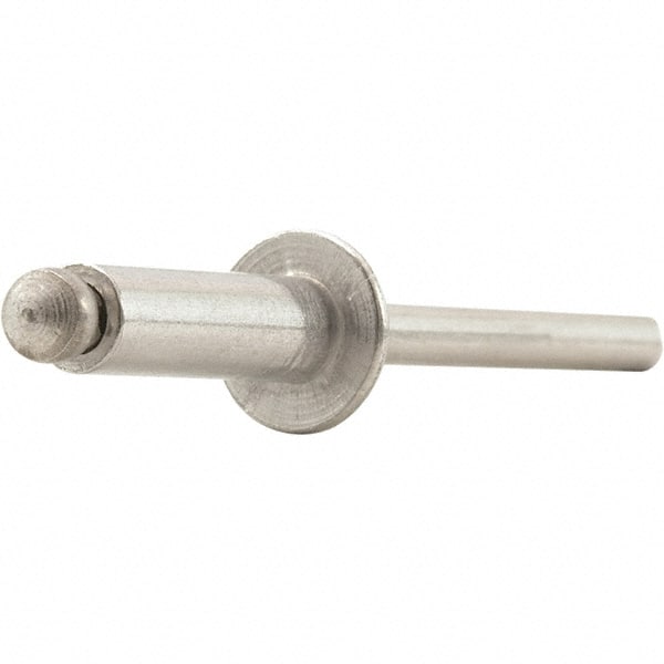 STANLEY Engineered Fastening - Size 4 Dome Head Aluminum Open End Blind Rivet - Steel Mandrel, 0.376" to 1/2" Grip, 1/8" Head Diam, 0.129" to 0.133" Hole Diam, 0.078" Body Diam - Exact Tooling