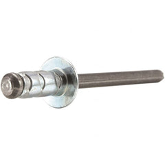 STANLEY Engineered Fastening - Size 6 Large Flange Head Aluminum Multi Grip Blind Rivet - Steel Mandrel, 0.437" to 3/4" Grip, 3/16" Head Diam, 0.192" to 0.205" Hole Diam, 0.116" Body Diam - Exact Tooling