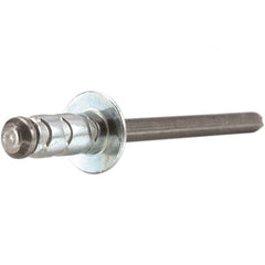 STANLEY Engineered Fastening - Size 6 Large Flange Head Aluminum Multi Grip Blind Rivet - Steel Mandrel, 0.251" to 1/2" Grip, 3/16" Head Diam, 0.192" to 0.205" Hole Diam, 0.116" Body Diam - Exact Tooling