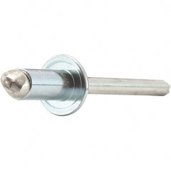 STANLEY Engineered Fastening - Size 3 Dome Head Steel Open End Blind Rivet - Steel Mandrel, 0.031" to 1/8" Grip, 3/32" Head Diam, 0.097" to 0.1" Hole Diam, 0.059" Body Diam - Exact Tooling