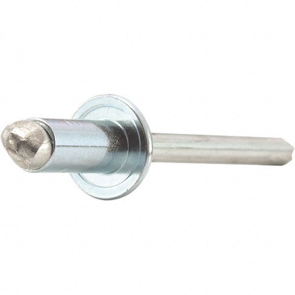 STANLEY Engineered Fastening - Size 4 Dome Head Steel Open End Blind Rivet - Steel Mandrel, 0.126" to 0.187" Grip, 1/8" Head Diam, 0.129" to 0.133" Hole Diam, 0.078" Body Diam - Exact Tooling