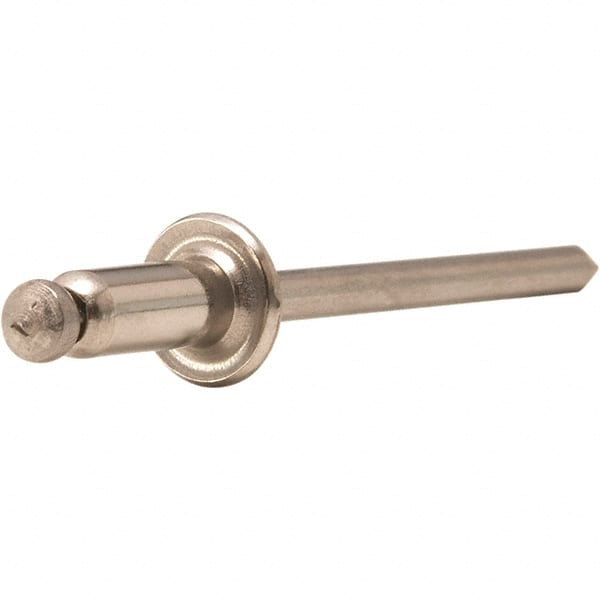 STANLEY Engineered Fastening - Size 5 Dome Head Stainless Steel Open End Blind Rivet - Steel Mandrel, 0.063" to 1/8" Grip, 5/32" Head Diam, 0.16" to 0.164" Hole Diam, 0.097" Body Diam - Exact Tooling