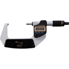 Mitutoyo - 2 to 3" Range, 0.00005" Resolution, Quantumike Throat IP65 Electronic Outside Micrometer - 0.0001" Accuracy, Ratchet Stop Thimble, Carbide-Tipped Face, SR44 Battery - Exact Tooling