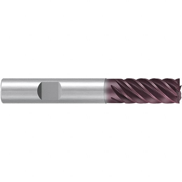 Emuge - 16mm Diam, 32mm LOC, 6 Flute Solid Carbide Roughing & Finishing End Mill - TiAlN Finish, 92mm OAL, 16mm Shank Diam, Weldon Shank, 38° Helix, Long Length - Exact Tooling
