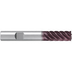Emuge - 16mm Diam, 32mm LOC, 6 Flute Solid Carbide Roughing & Finishing End Mill - TiAlN Finish, 92mm OAL, 16mm Shank Diam, Weldon Shank, 38° Helix, Long Length - Exact Tooling
