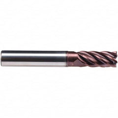 Emuge - 16mm Diam, 32mm LOC, 6 Flute Solid Carbide Roughing & Finishing End Mill - TiAlN Finish, 92mm OAL, 16mm Shank Diam, Cylindrical Shank, 38° Helix, Long Length - Exact Tooling