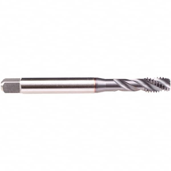 Emuge - #8-36 UNF 3 Flute 2B/3B Modified Bottoming Spiral Flute Tap - High Speed Steel, TiCN Finish, 2.48" OAL, Right Hand Flute, Right Hand Thread, Series BU539300 - Exact Tooling