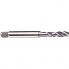 Emuge - #12-28 UNF 3 Flute 2B/3B Modified Bottoming Spiral Flute Tap - High Speed Steel, TiCN Finish, 3.15" OAL, Right Hand Flute, Right Hand Thread, Series BU539300 - Exact Tooling