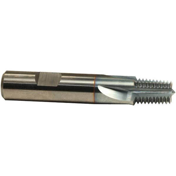 Emuge - 1/16-27 Thread, 5/16" Shank Diam, TiCN Coating, Solid Carbide Straight Flute Thread Mill - 3 Flutes, 2-1/4" OAL, 1/16" Min Noml Diameter - Exact Tooling