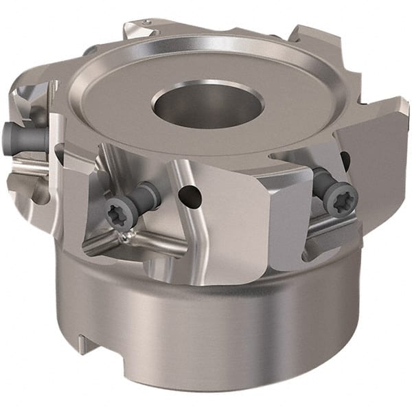 Seco - 6 Inserts, 2-1/2" Cut Diam, 19.05mm Arbor Diam, 12mm Max Depth of Cut, Indexable Square-Shoulder Face Mill - 90° Lead Angle, 40mm High, LOEX12 Insert Compatibility, Through Coolant, Series 220.94-12 - Exact Tooling