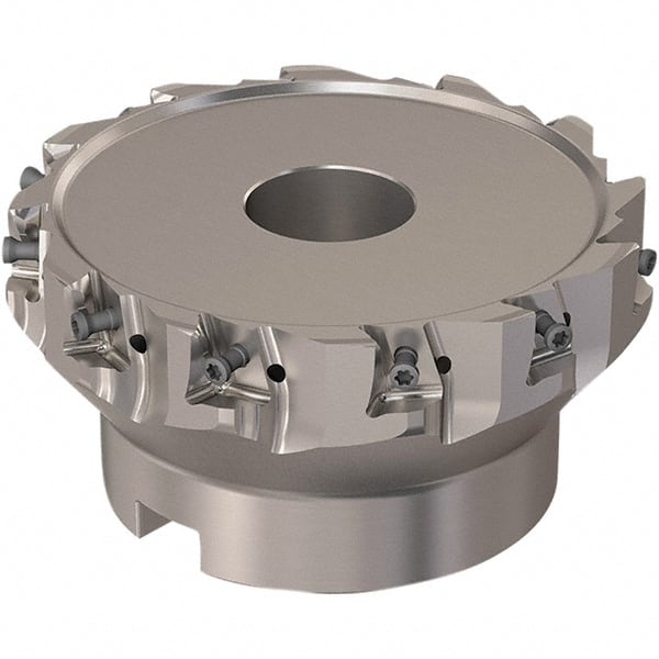 Seco - 12 Inserts, 5" Cut Diam, 38.1mm Arbor Diam, 12mm Max Depth of Cut, Indexable Square-Shoulder Face Mill - 90° Lead Angle, 63mm High, LOEX12 Insert Compatibility, Through Coolant, Series 220.94-12 - Exact Tooling