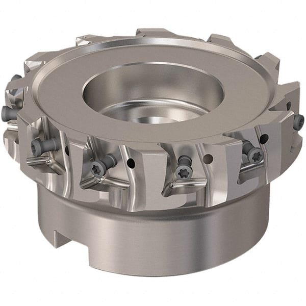 Seco - 12 Inserts, 100mm Cut Diam, 32mm Arbor Diam, 12mm Max Depth of Cut, Indexable Square-Shoulder Face Mill - 90° Lead Angle, 50mm High, LOEX12 Insert Compatibility, Through Coolant, Series 220.94-12 - Exact Tooling