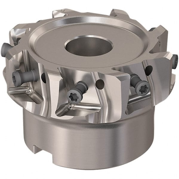 Seco - 8 Inserts, 2-1/2" Cut Diam, 19.05mm Arbor Diam, 12mm Max Depth of Cut, Indexable Square-Shoulder Face Mill - 90° Lead Angle, 40mm High, LOEX12 Insert Compatibility, Through Coolant, Series 220.94-12 - Exact Tooling