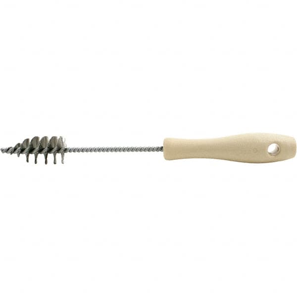 Brush Research Mfg. - 1" Diam Helical Stainless Steel Tube Brush - Single Spiral, 0.006" Filament Diam, 2-3/16" Brush Length, 10-1/2" OAL, 0.22" Diam Plastic Handle Shank - Exact Tooling