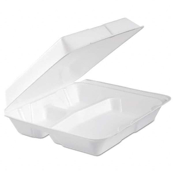 DART - Foam Hinged Lid Container, 3-Comp, 9.3 x 9 1/2 x 3, White, 100/Bag, 2 Bag/Carton - Exact Tooling