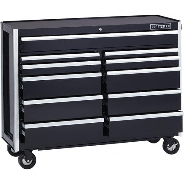 Craftsman - 11 Drawer 1,200 Lb Capacity Steel Tool Roller Cabinet - 52" Wide x 40-3/4" High x 18" Deep, Roller Bearing Drawer Slides, Black - Exact Tooling