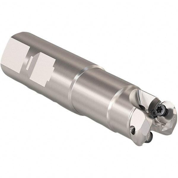 Seco - 13mm Cutting Diam, 25mm Shank Diam, 6mm Max Depth of Cut, Weldon Shank Indexable Copy End Mill - 2 Inserts, RP.. 1204 Insert, 217.29I-06 Toolholder, Steel, Through Coolant - Exact Tooling