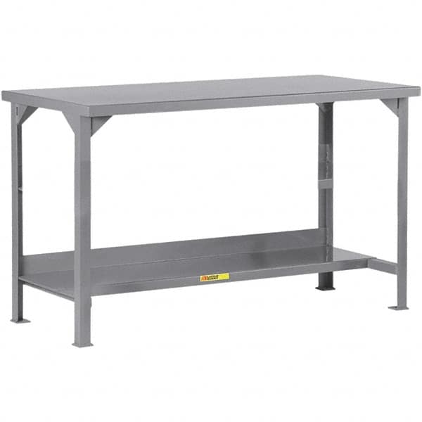 Little Giant - 60 Wide x 30" Deep x 36" High, 12 Gauge Steel Workbench - 12 Gauge Steel Top, Fixed Legs, Gray - Exact Tooling