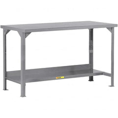 Little Giant - 60 Wide x 36" Deep x 36" High, 12 Gauge Steel Workbench - 12 Gauge Steel Top, Fixed Legs, Gray - Exact Tooling