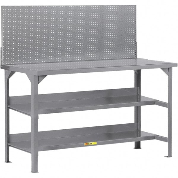 Little Giant - 48 Wide x 30" Deep x 36" High, 12 Gauge Steel Workbench - 12 Gauge Steel Top, Fixed Legs, Gray - Exact Tooling