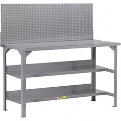 Little Giant - 72 Wide x 30" Deep x 36" High, 12 Gauge Steel Workbench - 12 Gauge Steel Top, Fixed Legs, Gray - Exact Tooling