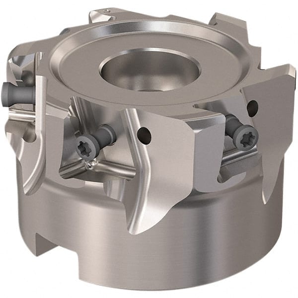 Seco - 6 Inserts, 63mm Cut Diam, 27mm Arbor Diam, 12mm Max Depth of Cut, Indexable Square-Shoulder Face Mill - 90° Lead Angle, 40mm High, LOEX12 Insert Compatibility, Through Coolant, Series 220.94-12 - Exact Tooling