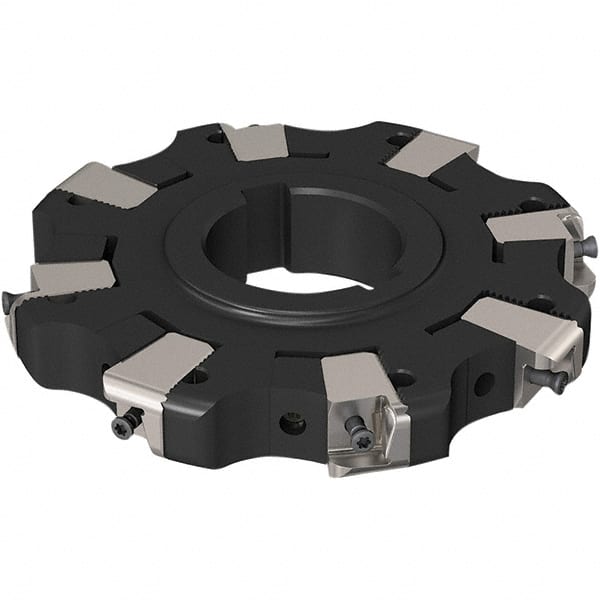 Seco - Arbor Hole Connection, 0.669" Cutting Width, 32.9mm Depth of Cut, 125mm Cutter Diam, 40mm Hole Diam, 4 Tooth Indexable Slotting Cutter - R335.25 Toolholder, XNHQ 1407 Insert, Neutral Cutting Direction - Exact Tooling