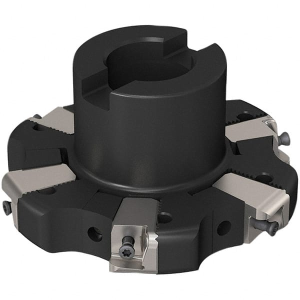 Seco - Shell Mount Connection, 0.669" Cutting Width, 24.82mm Depth of Cut, 100mm Cutter Diam, 27mm Hole Diam, 3 Tooth Indexable Slotting Cutter - R335.25 Toolholder, XNHQ 1407 Insert, Right Hand Cutting Direction - Exact Tooling