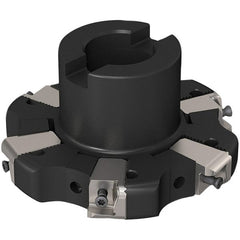 Seco - Shell Mount Connection, 0.669" Cutting Width, 24.82mm Depth of Cut, 100mm Cutter Diam, 27mm Hole Diam, 3 Tooth Indexable Slotting Cutter - R335.25 Toolholder, XNHQ 1407 Insert, Right Hand Cutting Direction - Exact Tooling