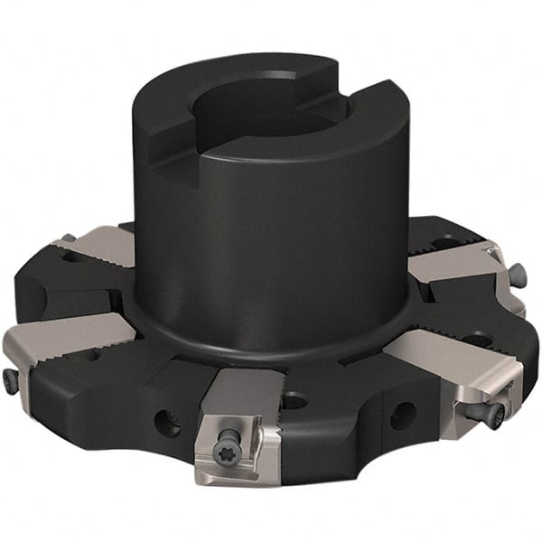 Seco - Shell Mount Connection, 17/32" Cutting Width, 24.82mm Depth of Cut, 100mm Cutter Diam, 27mm Hole Diam, 3 Tooth Indexable Slotting Cutter - R335.25 Toolholder, XNHQ 1407 Insert, Right Hand Cutting Direction - Exact Tooling