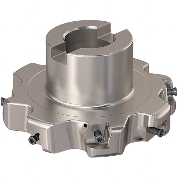 Seco - Shell Mount Connection, 0.787" Cutting Width, 25.31mm Depth of Cut, 100mm Cutter Diam, 27mm Hole Diam, 4 Tooth Indexable Slotting Cutter - R335.25 Toolholder, XNHQ 12 Insert, Right Hand Cutting Direction - Exact Tooling