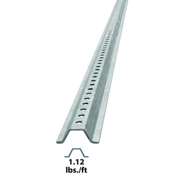 Nucor - 6' High, Galvanized Traffic Sign Post - Steel, 3/8" Hole Diam, Silver - Exact Tooling