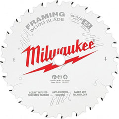 Milwaukee Tool - 6-1/2" Diam, 5/8" Arbor Hole Diam, 24 Tooth Wet & Dry Cut Saw Blade - Tungsten Carbide-Tipped, Framing Action, Standard Round Arbor - Exact Tooling