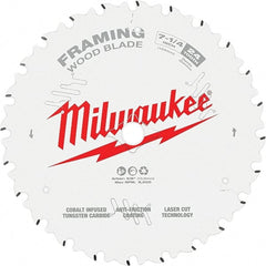 Milwaukee Tool - 7-1/4" Diam, 5/8" Arbor Hole Diam, 24 Tooth Wet & Dry Cut Saw Blade - Tungsten Carbide-Tipped, Framing Action, Standard Round Arbor - Exact Tooling