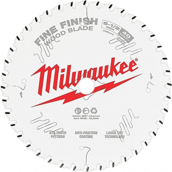 Milwaukee Tool - 6-1/2" Diam, 5/8" Arbor Hole Diam, 40 Tooth Wet & Dry Cut Saw Blade - Tungsten Carbide-Tipped, Fine Finish Action, Standard Round Arbor - Exact Tooling