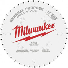 Milwaukee Tool - 10" Diam, 5/8" Arbor Hole Diam, 40 Tooth Wet & Dry Cut Saw Blade - Tungsten Carbide-Tipped, General Purpose Action, Standard Round Arbor - Exact Tooling