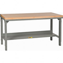 Little Giant - 48 Wide x 30" Deep x 28-3/4" High, Butcher Block Workbench - 1-3/4" Butcher Block Top, Adjustable Height Legs, Gray - Exact Tooling