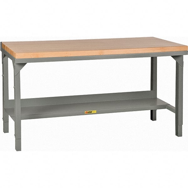 Little Giant - 60 Wide x 30" Deep x 28-3/4" High, Butcher Block Workbench - 1-3/4" Butcher Block Top, Adjustable Height Legs, Gray - Exact Tooling