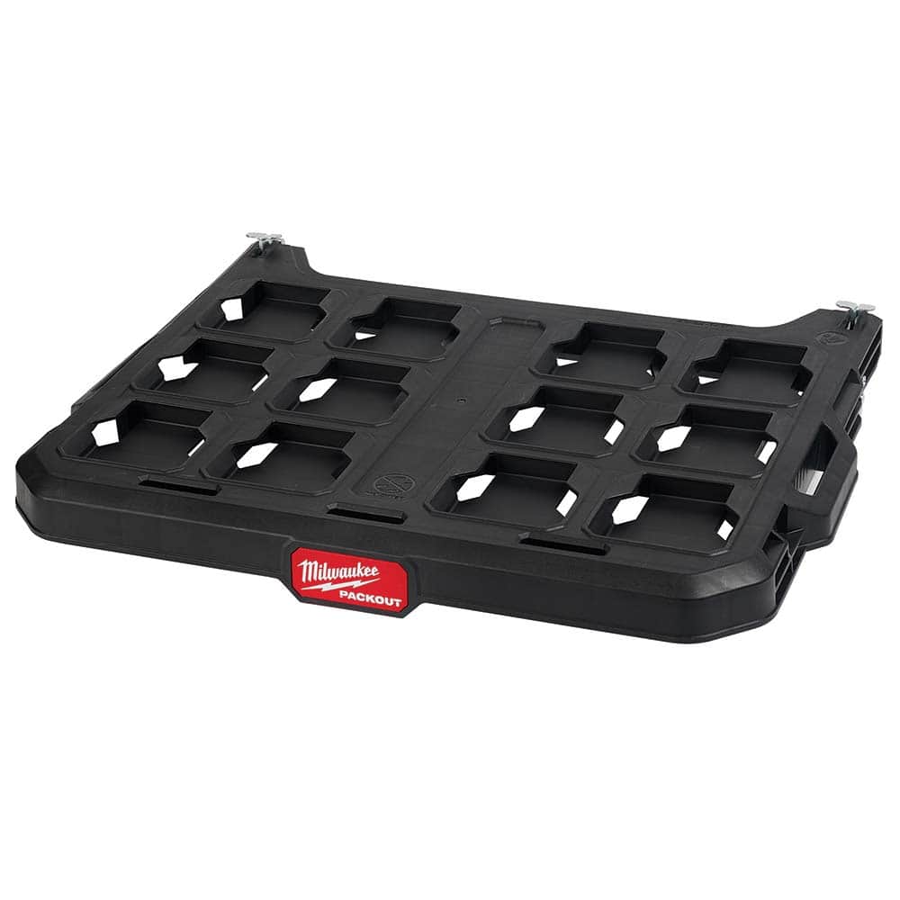Milwaukee Tool - Small Parts Boxes & Organizers; Type: Racking Shelf ; Width (Inch): 21 ; Depth (Inch): 16.60 ; Height (Inch): 3.90 ; Number of Compartments: 2 ; Frame Material: Metal Frame - Exact Tooling