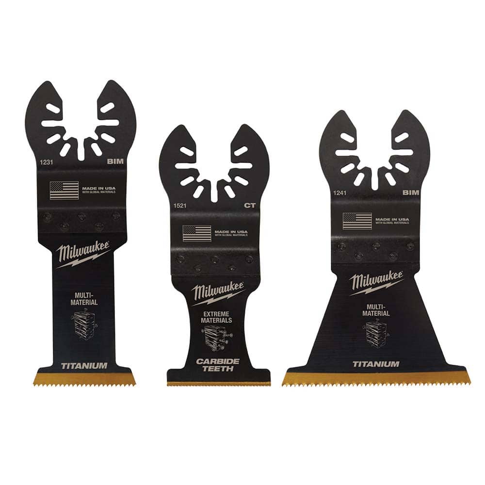 Milwaukee Tool - Rotary & Multi-Tool Accessories; Accessory Type: Multi-Material Blade ; For Use With: Multi-Tools ; Includes: 1-3/8" TITANIUM CARBIDE TEETH MULTI-MATERIAL BLADE, 1-3/8" TITANIUM BI-METAL MULTI-MATERIAL BLADE, 2-1/2" TITANIUM BI-MTEAL MUL - Exact Tooling